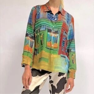 Vintage Nicole Taylor 100% Silk Beaded Button Up Top Size M Europe Artsy Mature